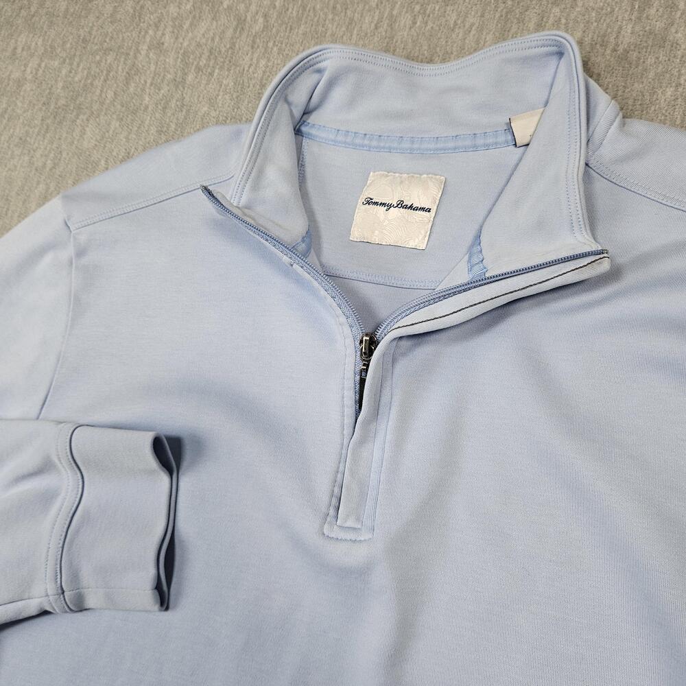 Tommy Bahama Sweatshirt Mens Large Blue 1/4 Zip Pima Cotton Lightweight